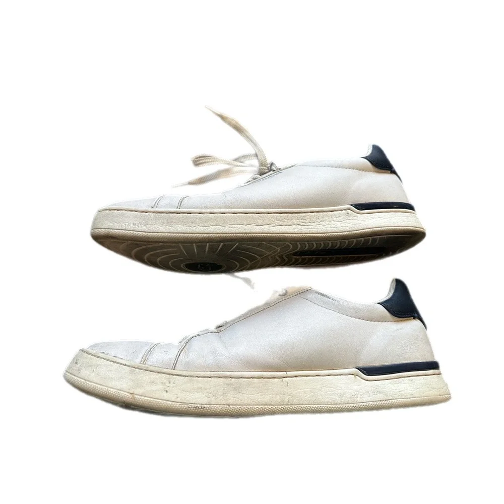 Coach C101 Low Top Sneakers Mens 10D‎ White Leather Navy Blue G4950